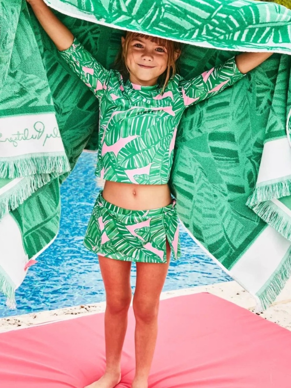 Lilly Pulitzer girls Sharlene Rashguard Swim Set long sleeve top bikini skirt
